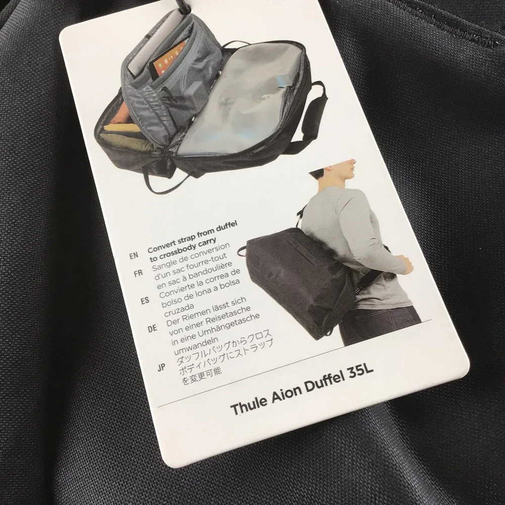 Thule Aion Duffel 35L Black Waxed Canvas Travel Bag Crossbody 3204725 NEW